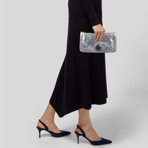 Tory Burch clutch - Grey metallic embossed suede